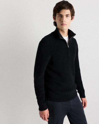 100% Organic Cotton Ribbed Quarter-Zip Sweater - S / Navy