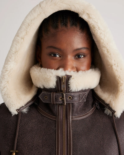100% Shearling Cold Weather Bomber Jacket - XS / Black