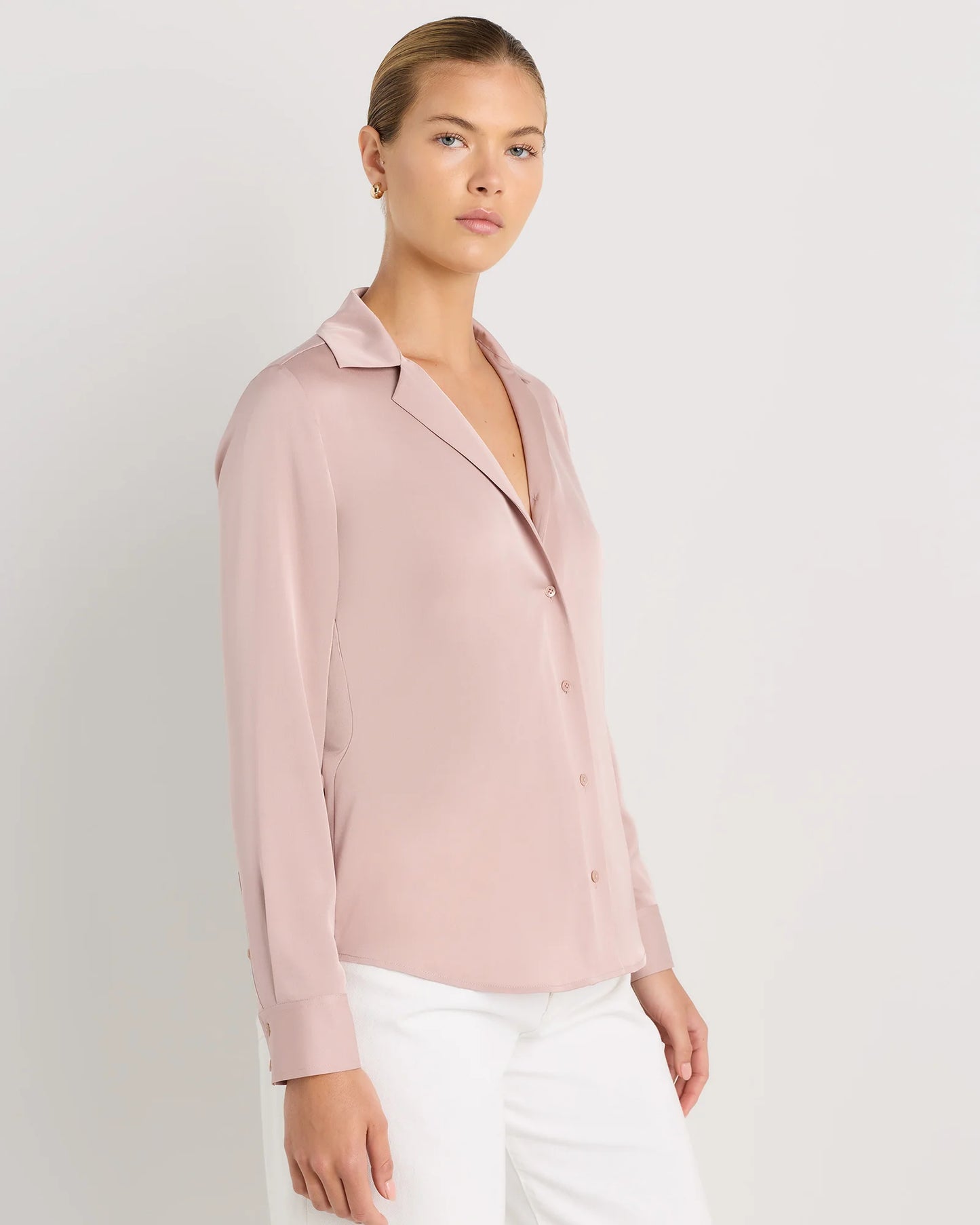 Washable Stretch Silk Notch Collar Blouse - XS / Moonstone Blue