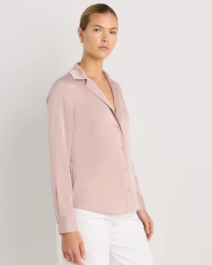 Washable Stretch Silk Notch Collar Blouse - XS / Moonstone Blue