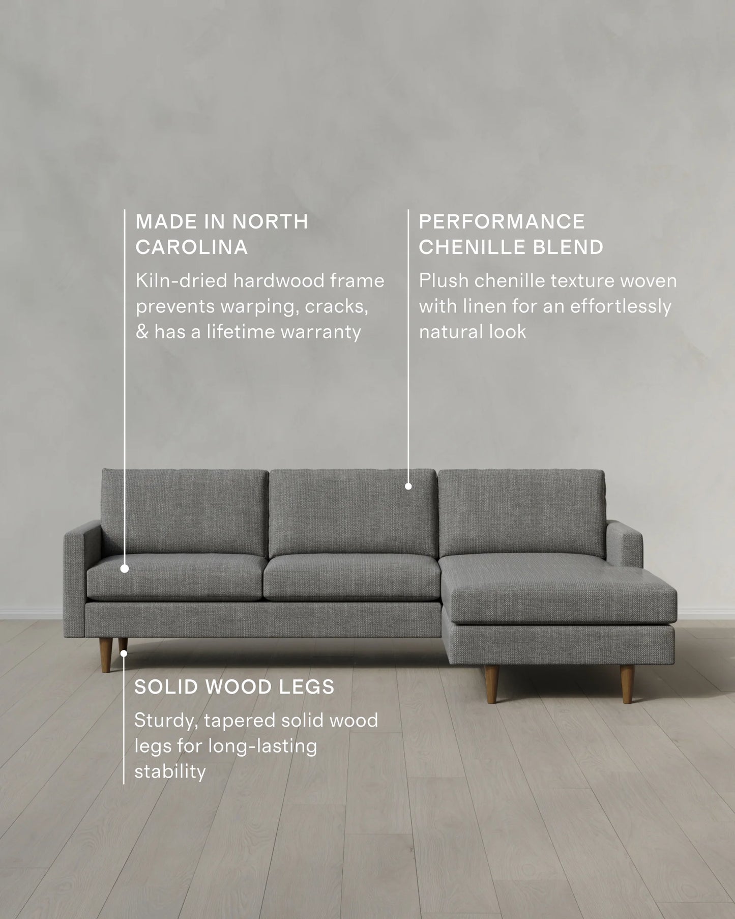 Atlas Midcentury Chaise Sectional in Performance Chenille Linen Blend - 106" Right Arm / Sorrell
