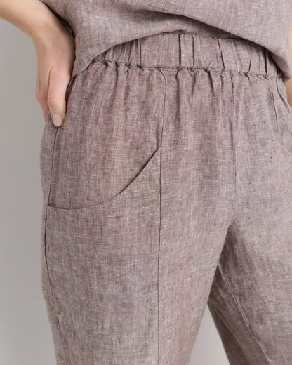 100% European Linen Tapered Ankle Pants - XS / Blue Pinstripe