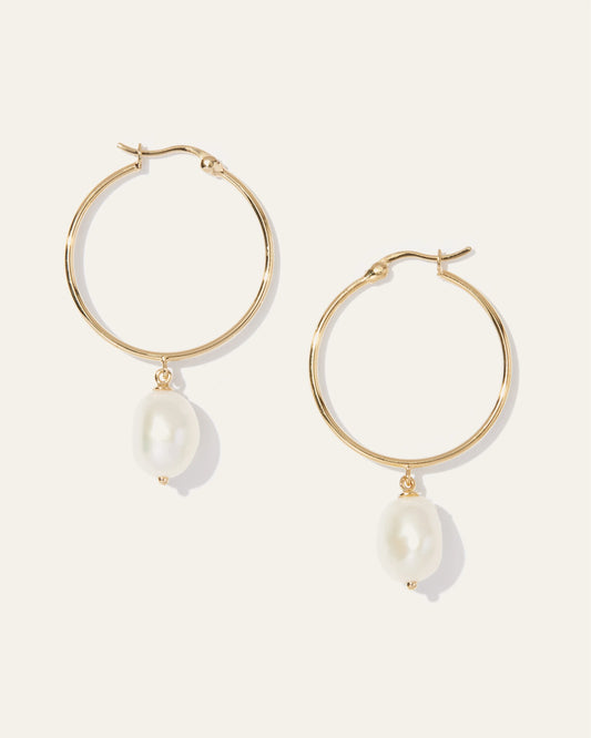 Large Organic Freshwater Cultured Pearl Hoops - One Size / Gold Vermeil