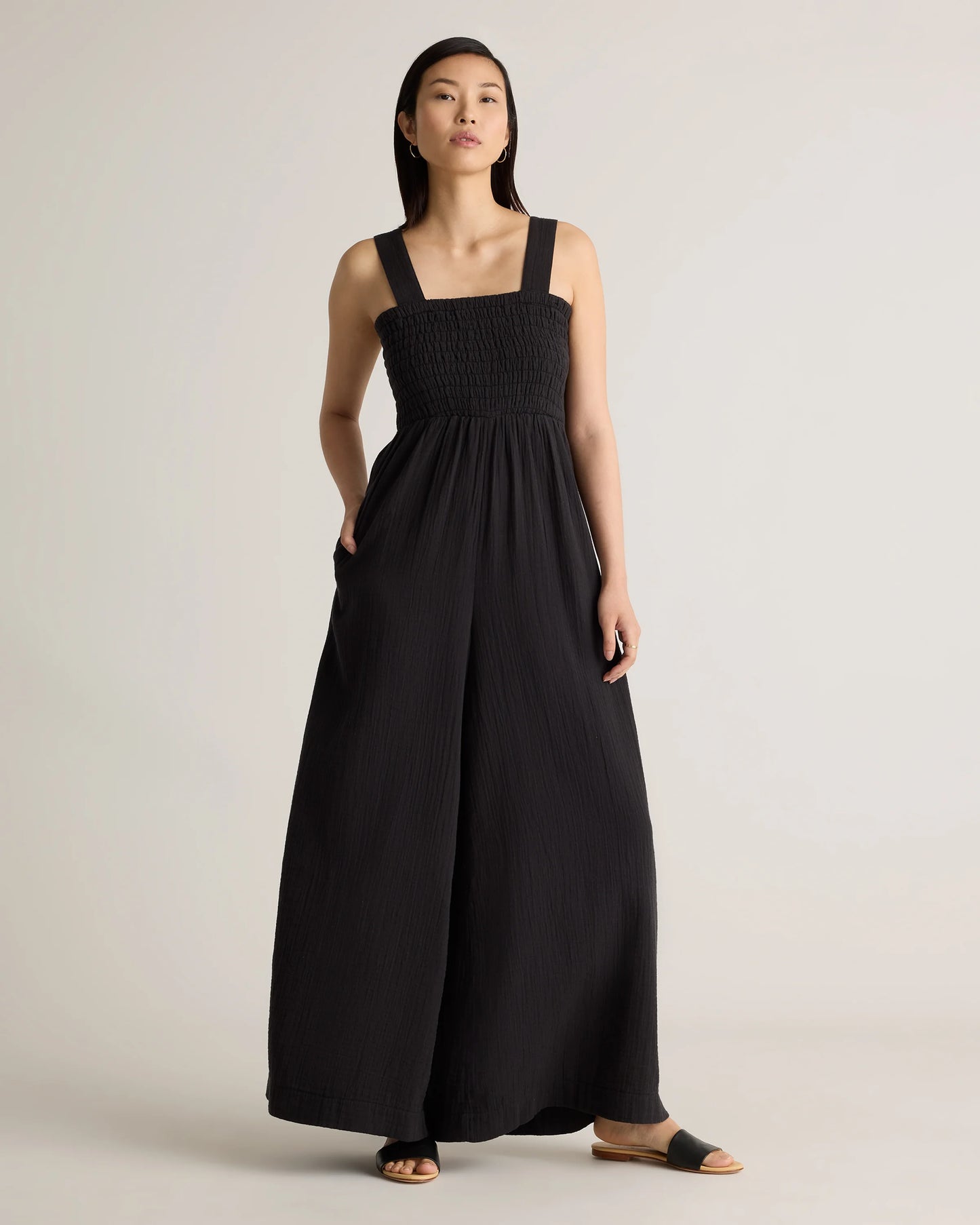 100% Organic Cotton Gauze Smocked Wide Leg Jumpsuit - XS / Spiced Orange