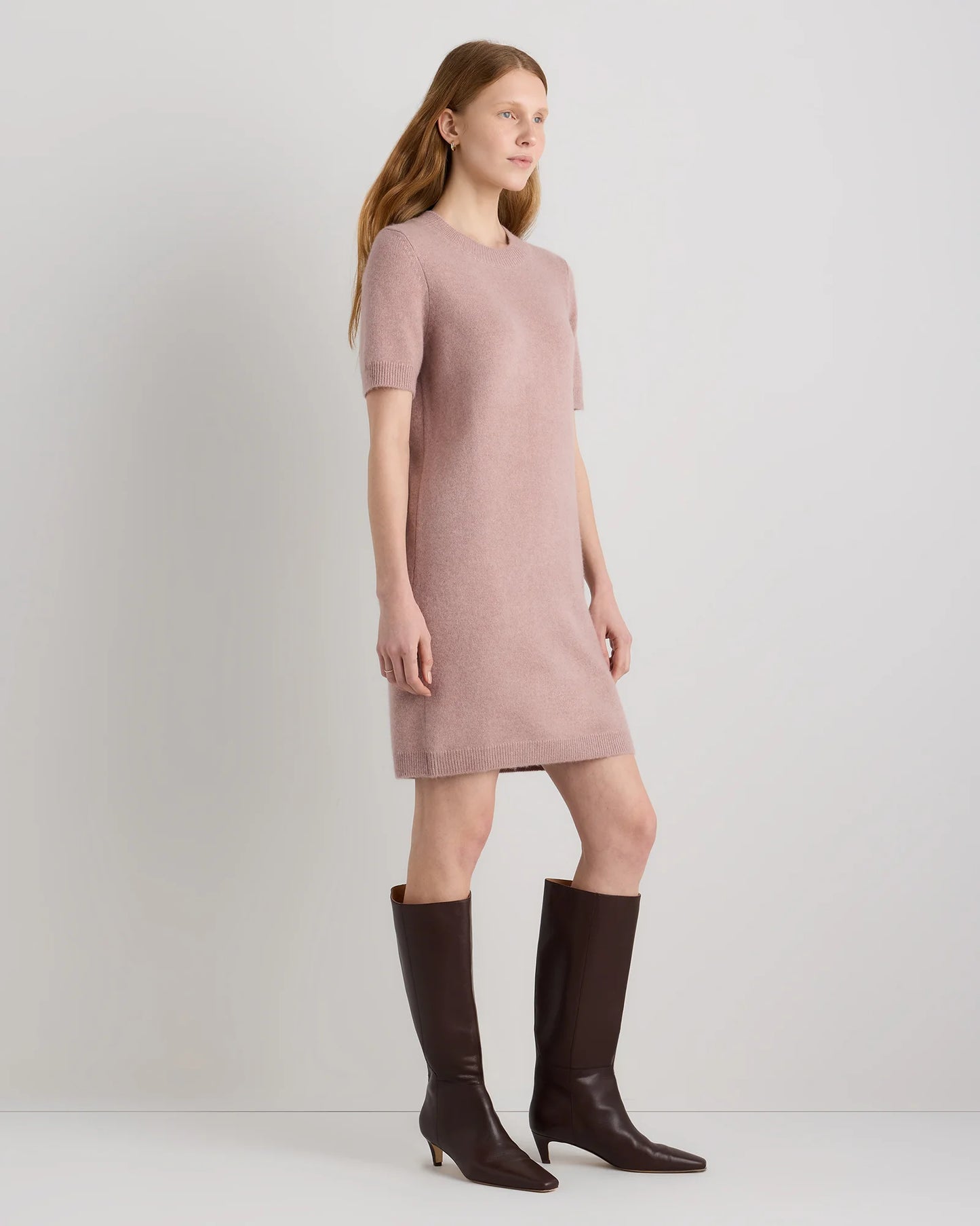 Mongolian Cashmere Short Sleeve Mini Dress - XS / Faded Denim