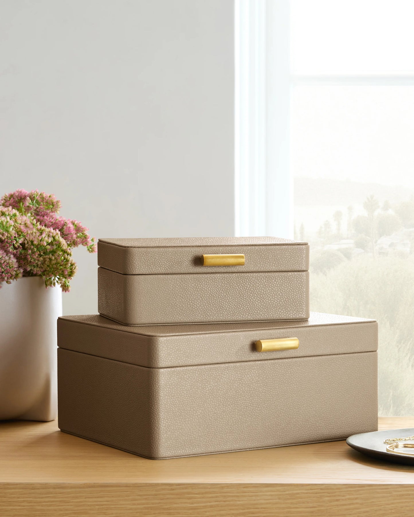 Shagreen Leather Decorative Boxes (Set of 2) - Set of 2 / Blush