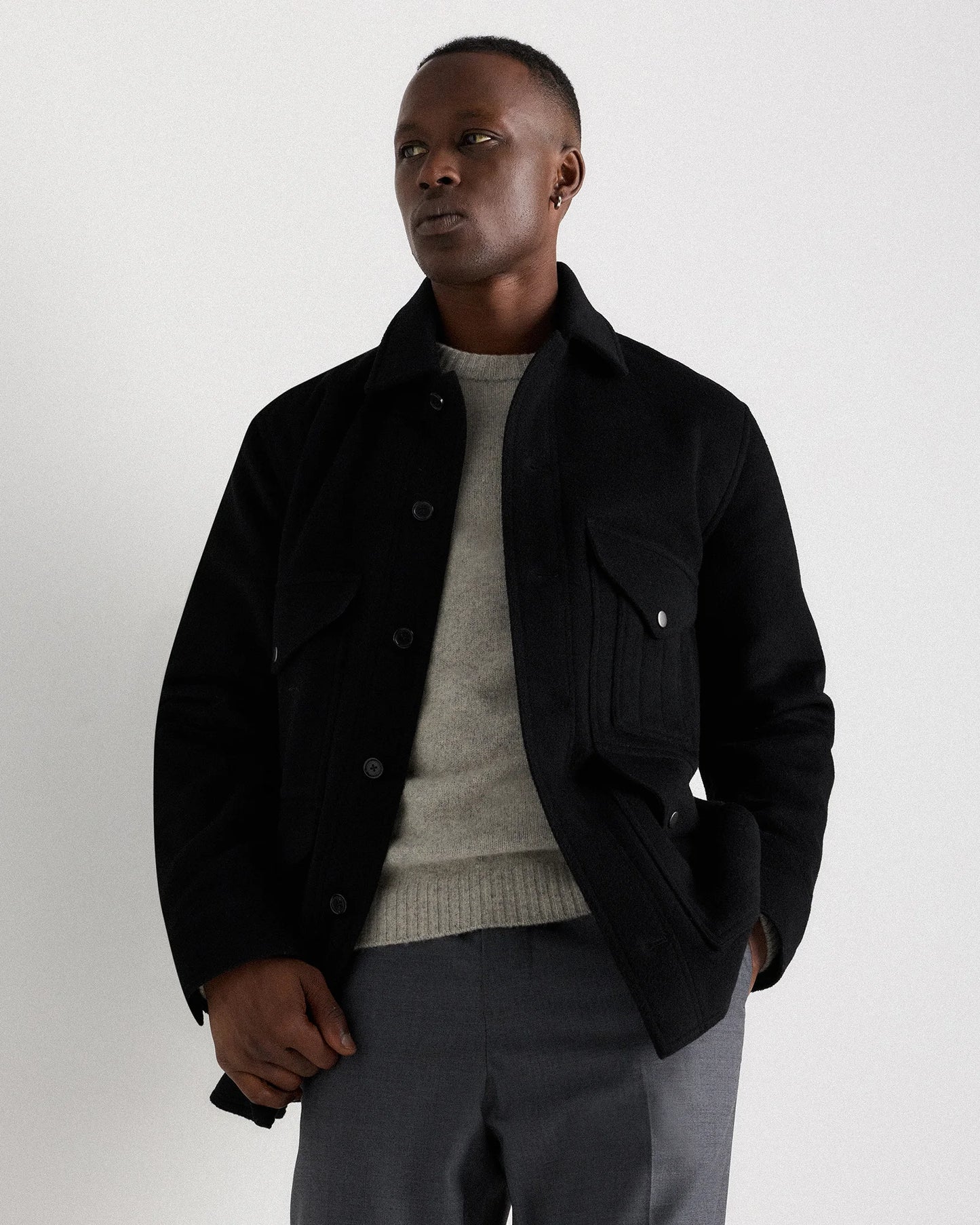 Wool Cashmere Field Jacket - S / Heather Grey