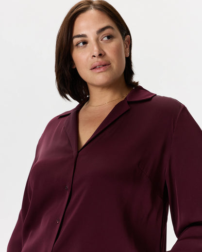 Washable Stretch Silk Notch Collar Blouse - 1X / Vintage Pink