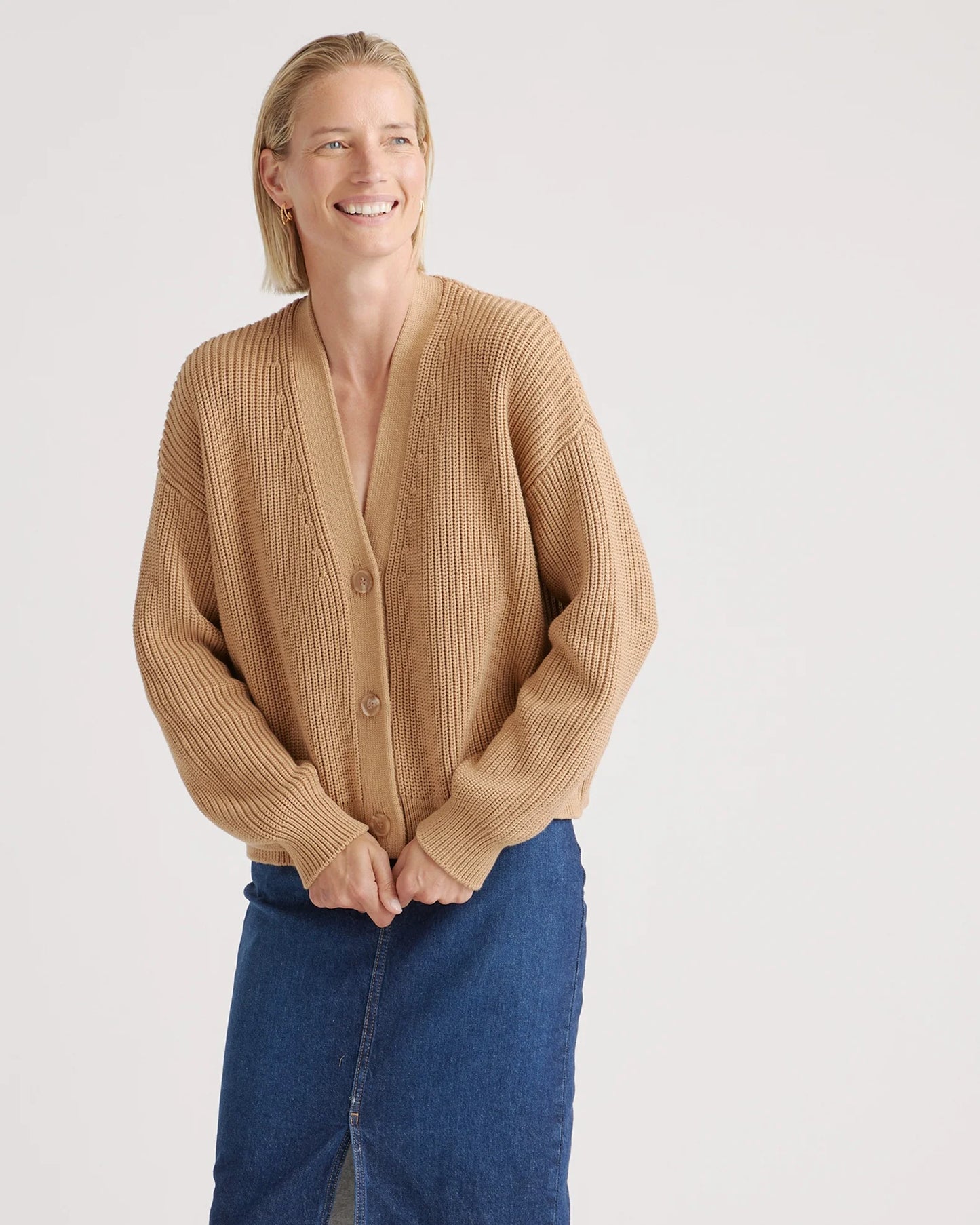 100% Organic Cotton Fisherman Boxy Cropped Cardigan - XS / Sapphire Blue