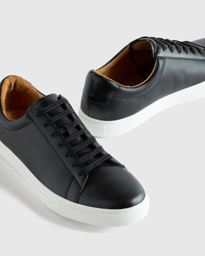 Italian Leather Everyday Sneaker - 7 / Black/Black
