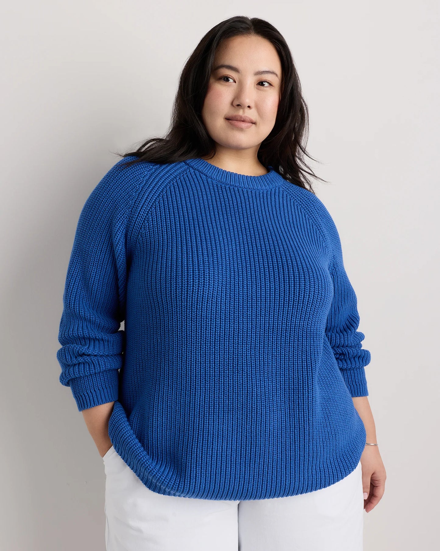100% Organic Cotton Fisherman Crew Sweater - 1X / Blue Sapphire
