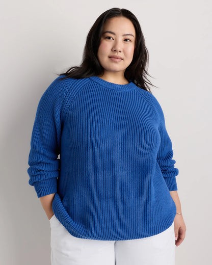 100% Organic Cotton Fisherman Crew Sweater - 1X / Blue Sapphire