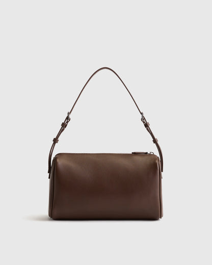Italian Leather Mini Barrel Shoulder Bag - One Size / Dark Brown