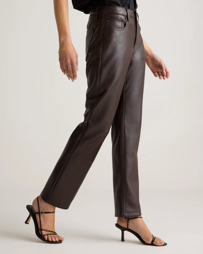 Vegan Leather Straight Leg Pants - 0 / Espresso