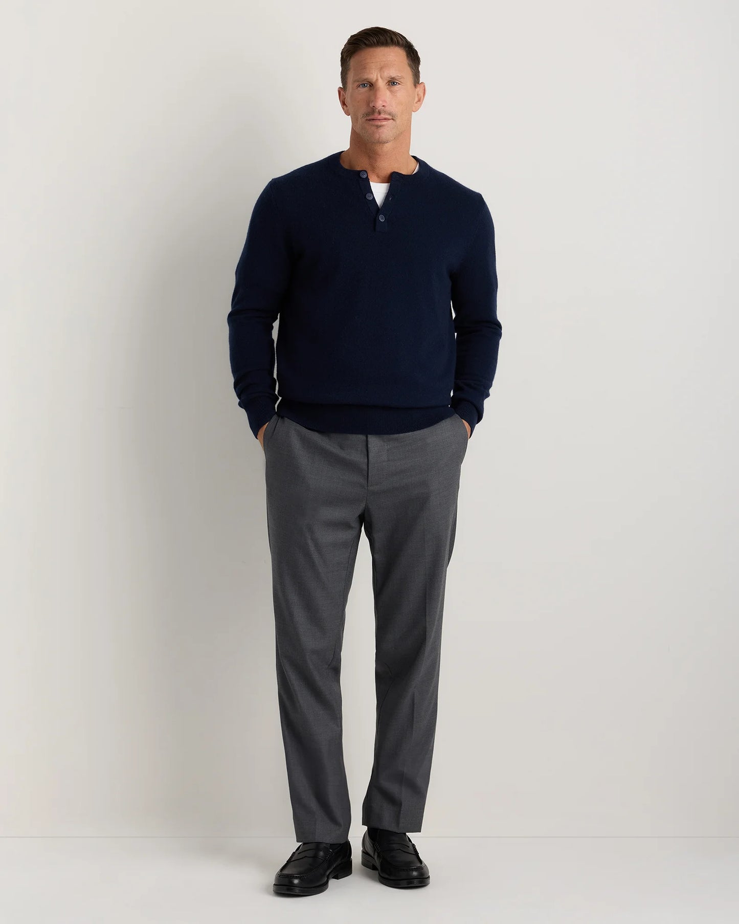 Mongolian Cashmere Henley Sweater - S / Brown