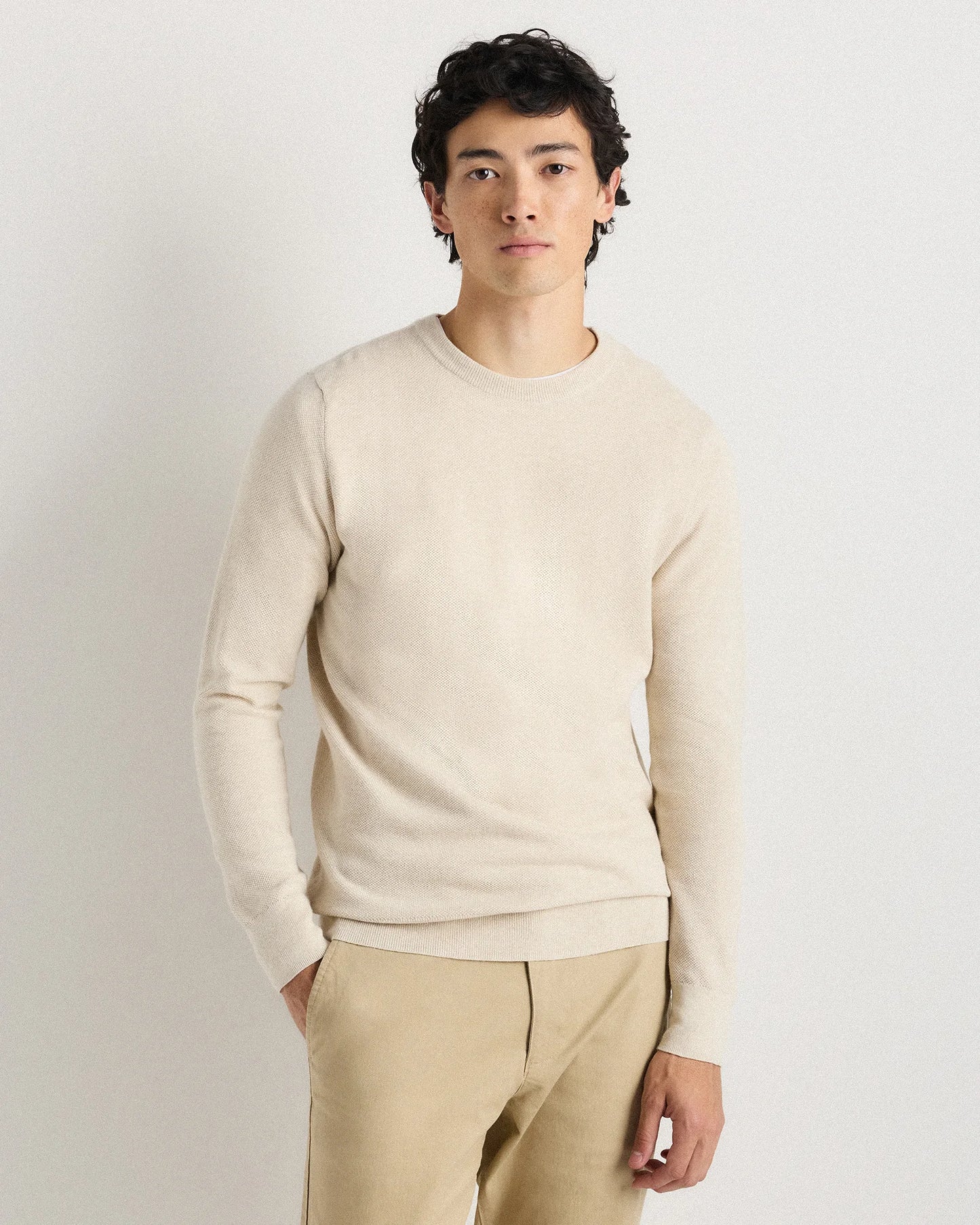 100% Organic Cotton Pique Crewneck Sweater - S / Moonstone Blue