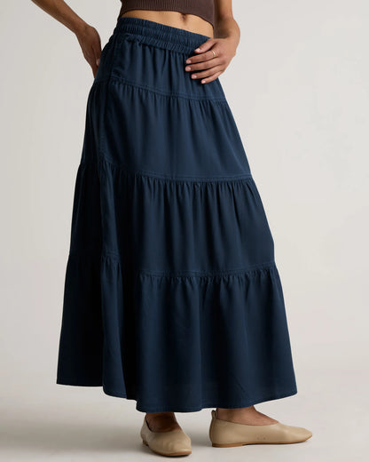 Vintage Wash Tencel Tiered Maxi Skirt - XS / Olive