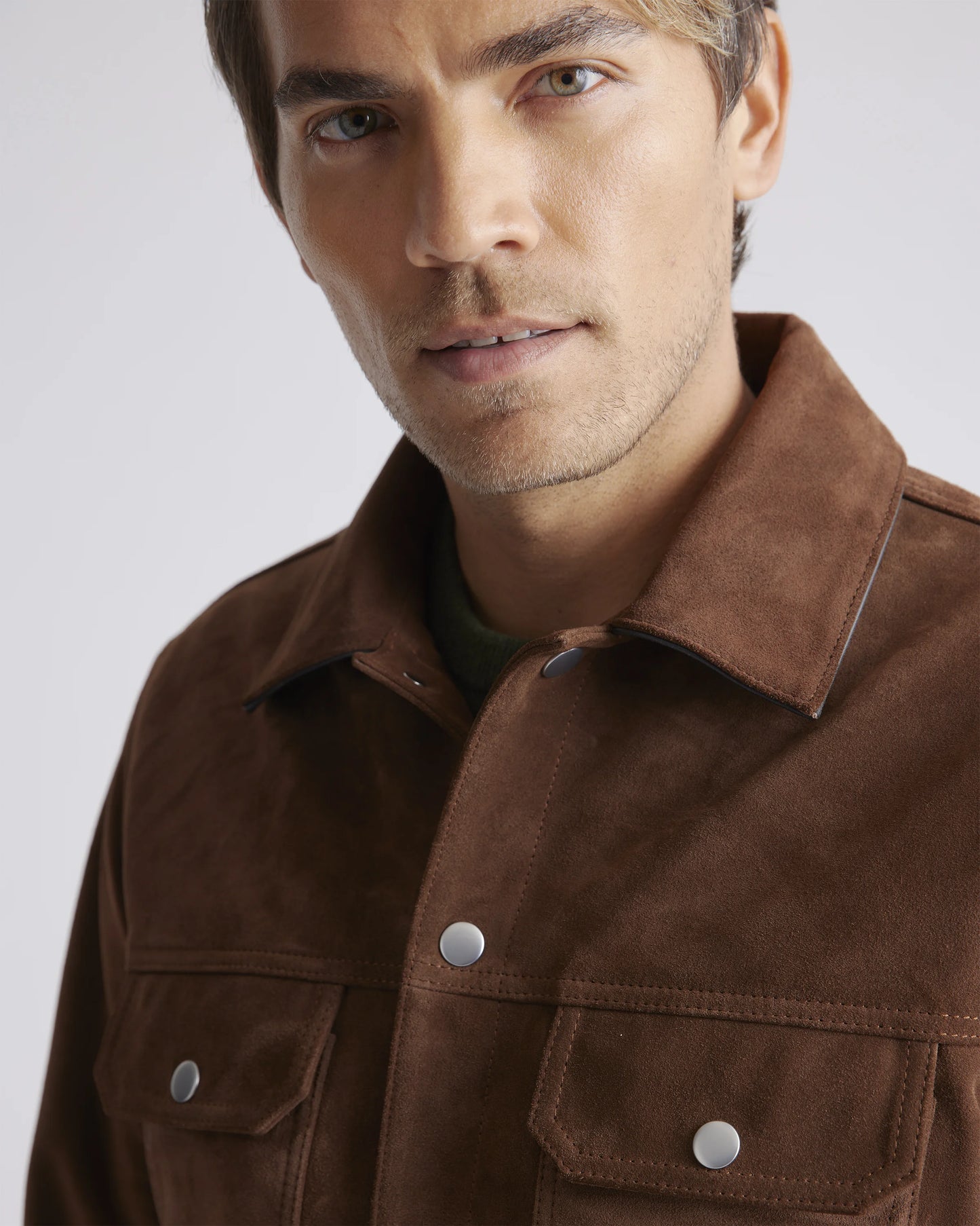 Italian Suede Trucker Jacket - S / Dark Chestnut