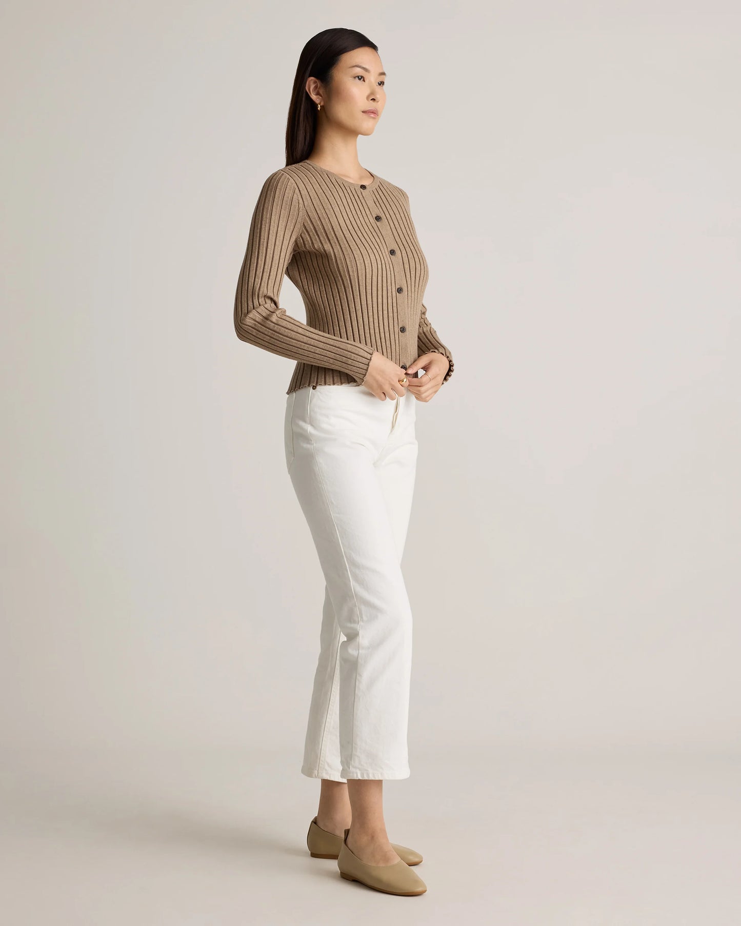 Eco-Knit Cropped Rib Cardigan - XS / Warm Taupe