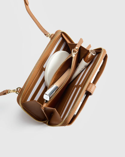 Italian Leather Phone Wallet Crossbody - One Size / Cognac