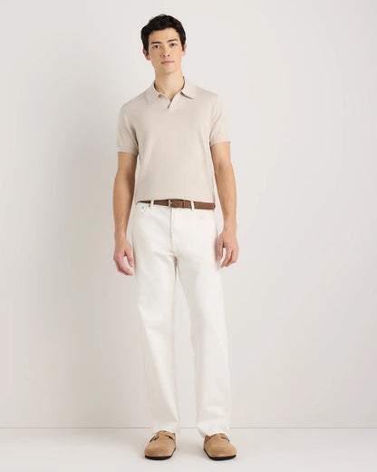 Cotton-Silk Johnny Collar Polo - S / Speckled Beige