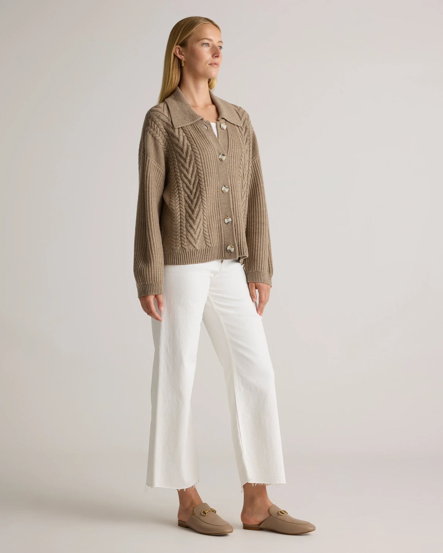 Australian Merino Wool Collared Cable Cardigan - XS / Coffee Bean Brown