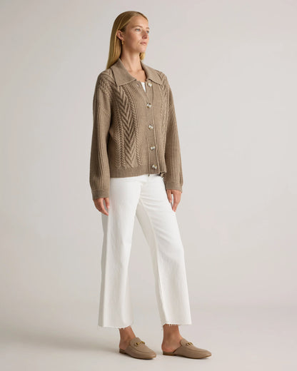 Australian Merino Wool Collared Cable Cardigan - XS / Coffee Bean Brown