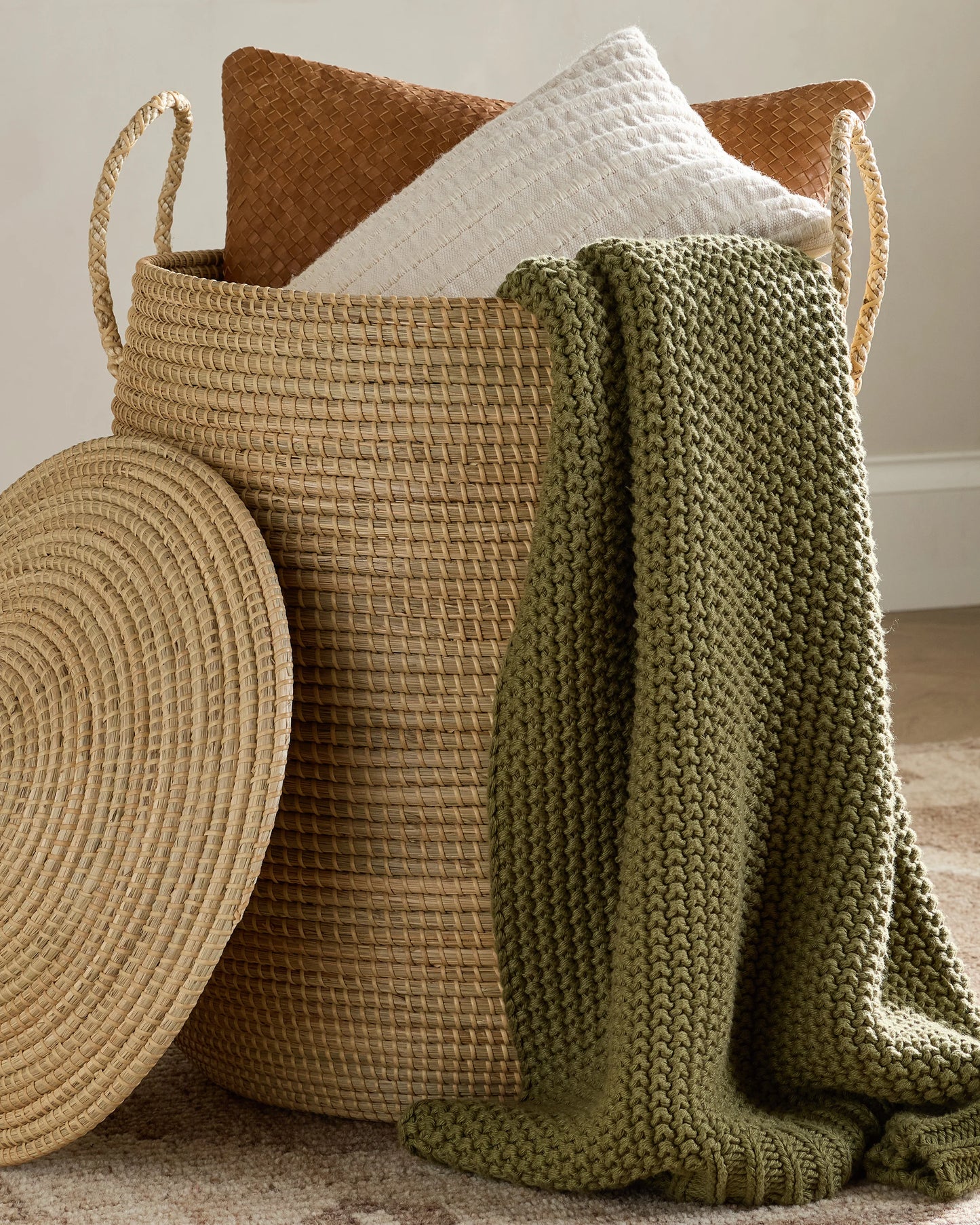 Handwoven Seagrass Lidded Storage Baskets (Set of 3) - Set of 3 (S/M/L) / White Wash
