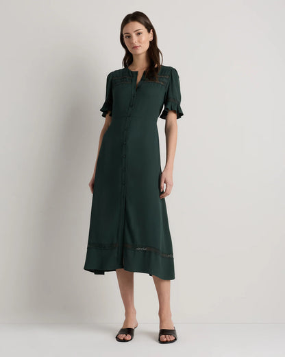 Lightweight Crepe Lace Inset Midi Dress - XS / Moonstone Blue