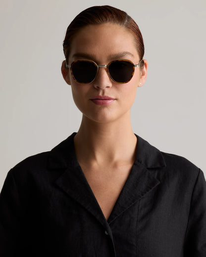 Madrid Polarized Stainless Steel Sunglasses - Standard / Silver/Ginger Tortoise with Green lens