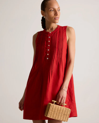 100% European Linen Sleeveless Swing Dress - XS / Classic Mini Gingham