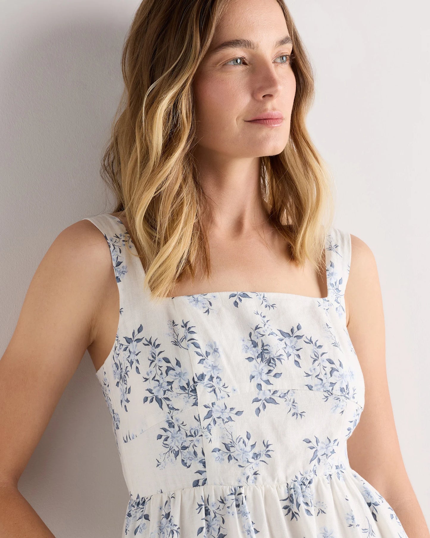 100% European Linen Fit & Flare Midi Dress - XS / Brick Red Heirloom Floral