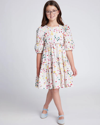 100% Cotton Poplin Puff Sleeve Dress - 12 / Confetti Dot