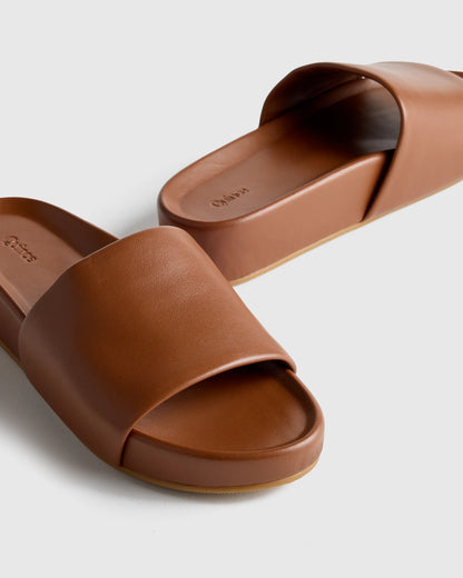 Italian Leather Platform Slide Sandal - 5 / Black