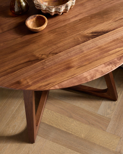 Solid Wood Midcentury Round Dining Table - One Size / Brown Walnut