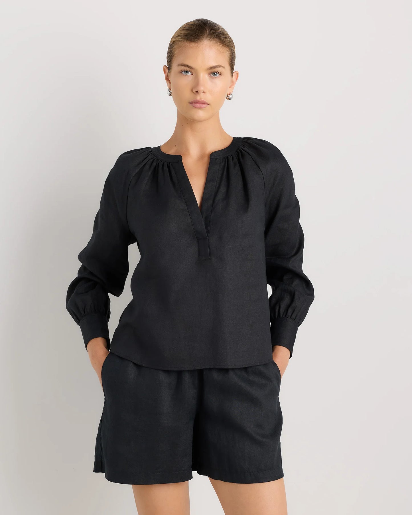 100% European Linen Peasant Top - XS / White