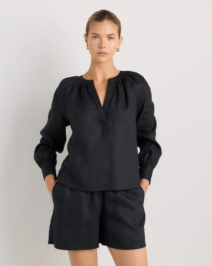 100% European Linen Peasant Top - XS / White