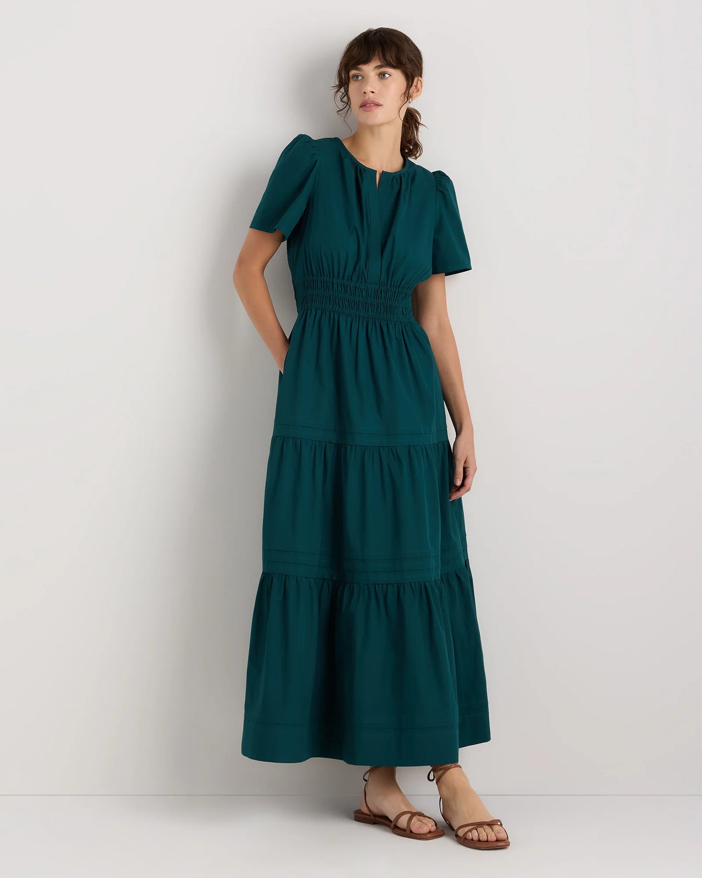 100% Organic Cotton Poplin Tiered Maxi Dress - XS / Navy