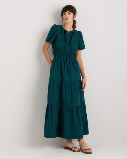 100% Organic Cotton Poplin Tiered Maxi Dress - XS / Navy
