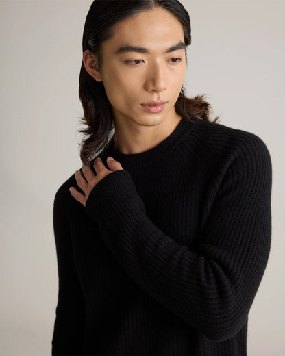 Mongolian Cashmere Fisherman Crewneck Sweater - S / Navy Marl