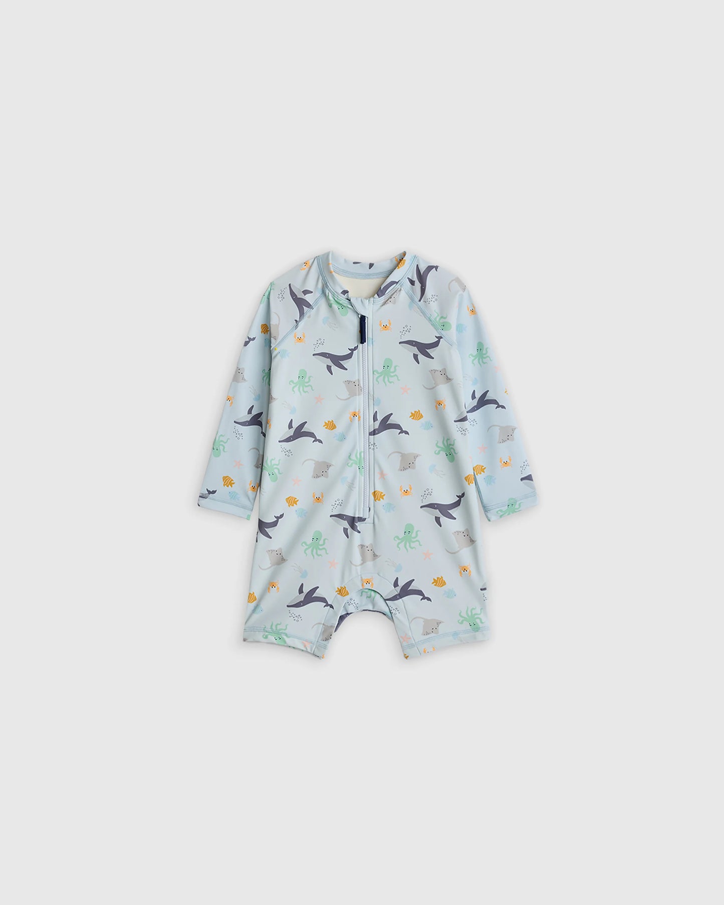 Long Sleeve Zip-Up Rash Guard One-Piece - 2T / Peri Beach Stripe