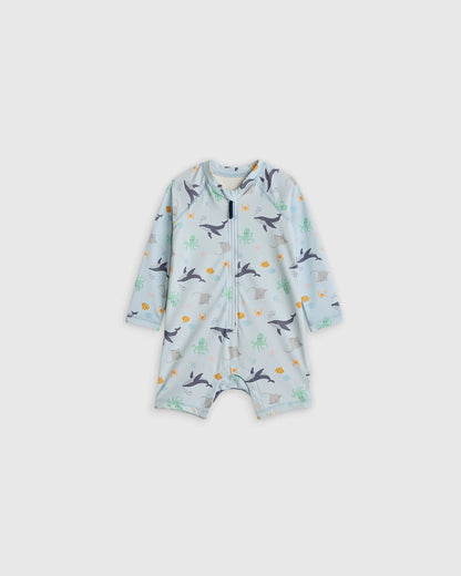 Long Sleeve Zip-Up Rash Guard One-Piece - 2T / Peri Beach Stripe