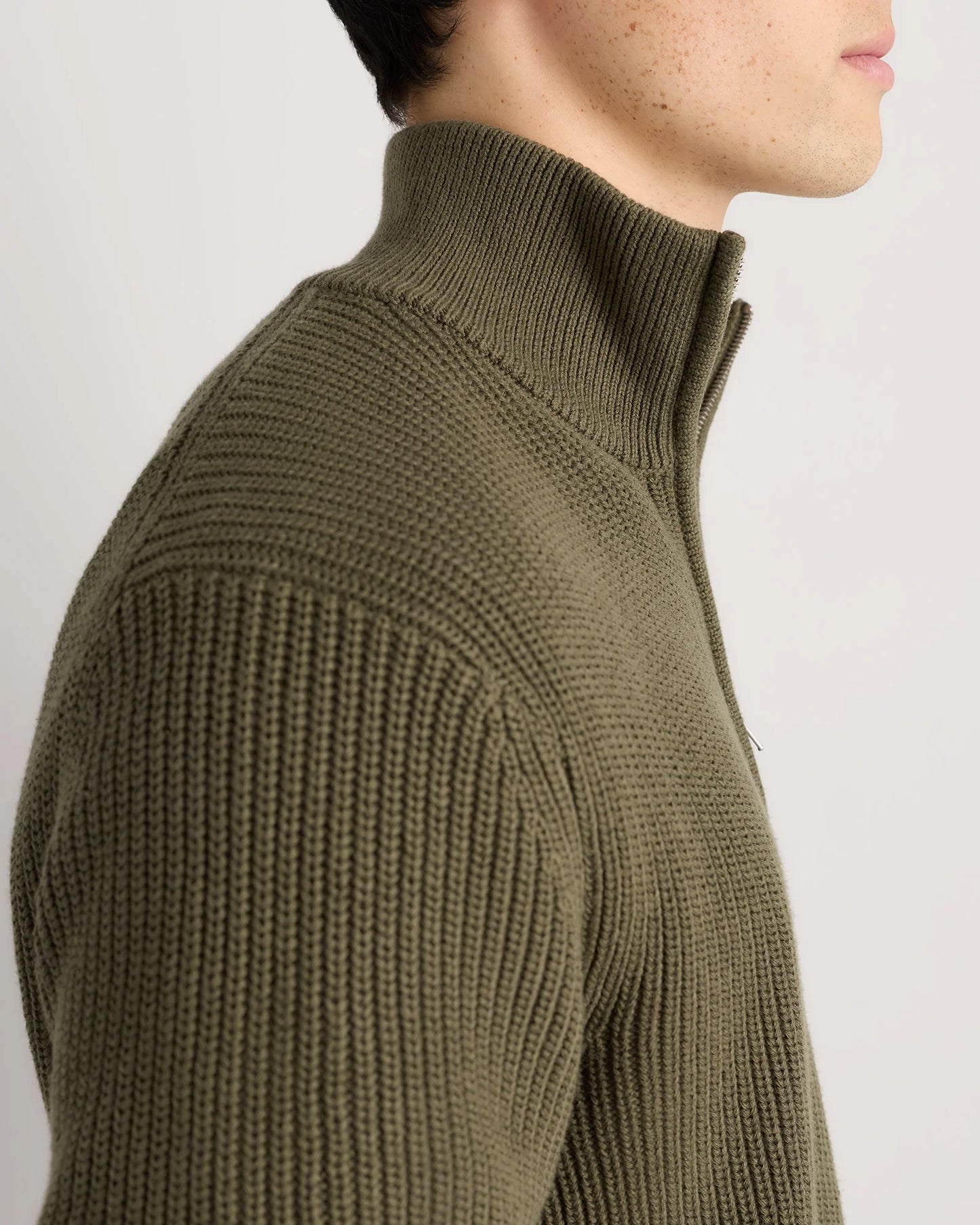 100% Organic Cotton Ribbed Quarter-Zip Sweater - S / Navy