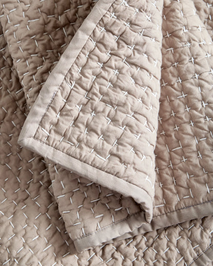 Organic Cotton Hand Stitched Quilt - Twin / Stone