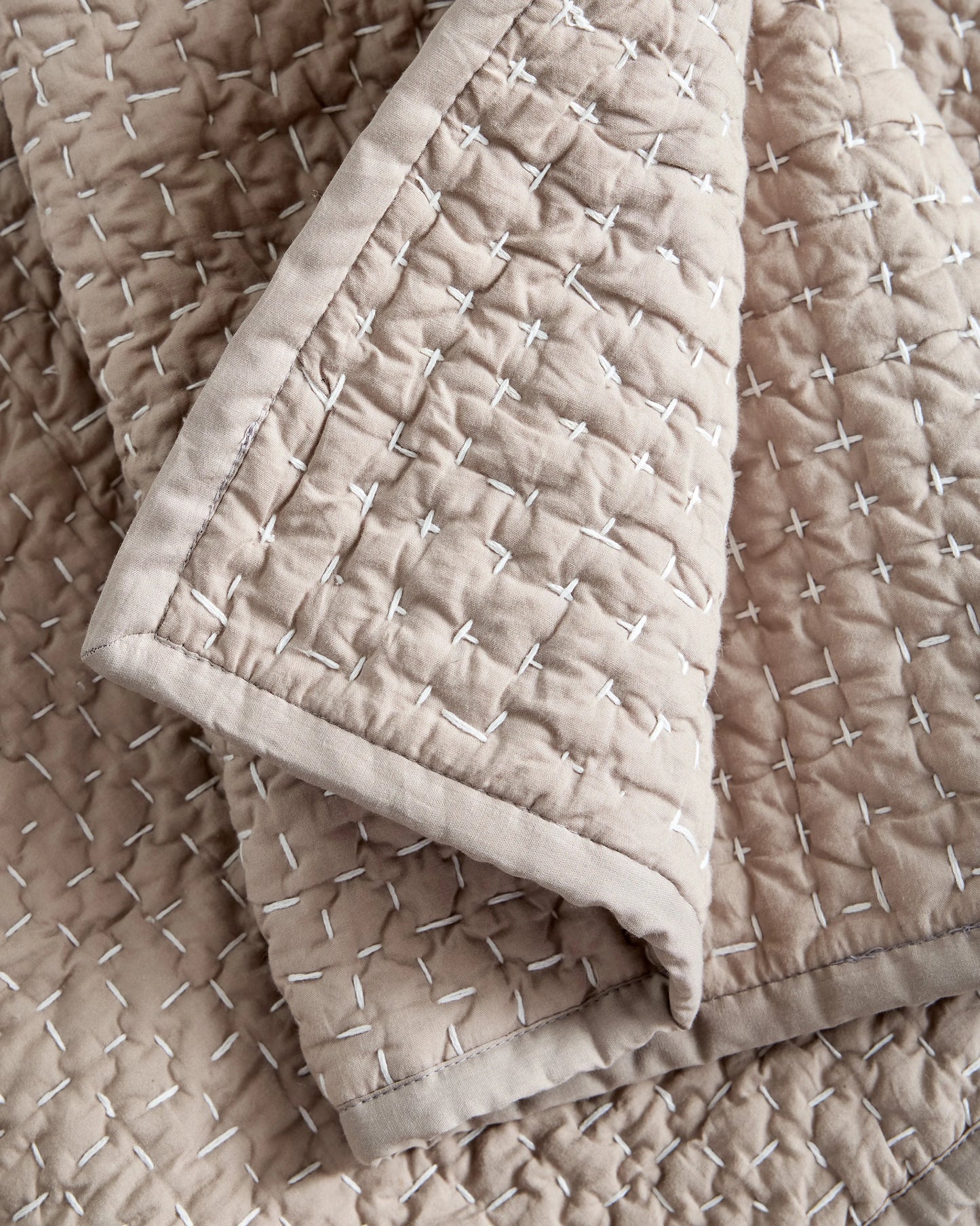 Organic Cotton Hand Stitched Quilt Set - Twin / Stone