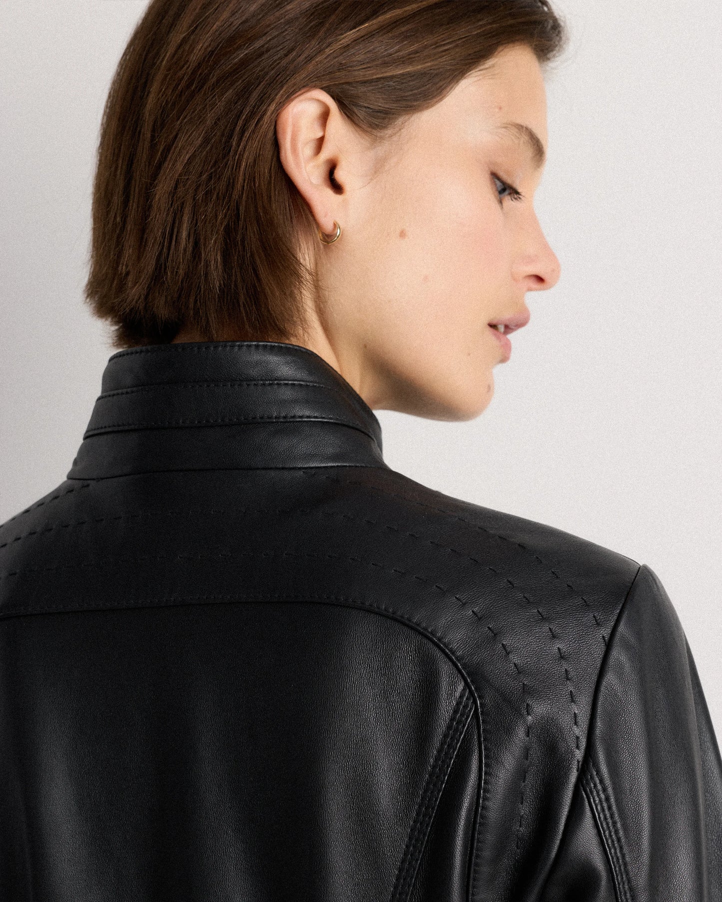 100% Leather Stand-Collar Jacket - XS / True Black