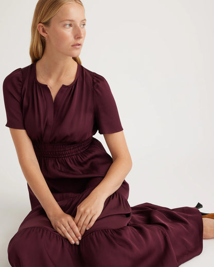 Washable Stretch Silk Tiered Maxi Dress - XS / Navy