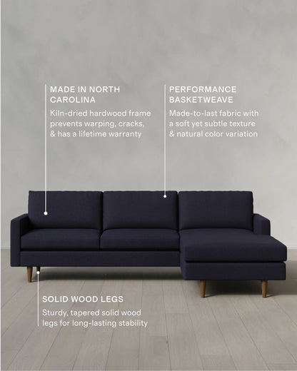 Atlas Midcentury Chaise Sectional in Performance Basketweave - 106" Right Arm / Navy