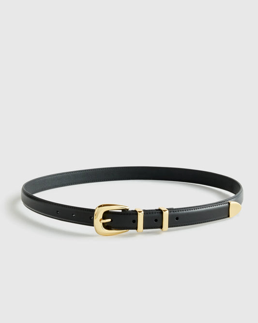 Lola European Leather Western Skinny Belt - XS / Black/Gold
