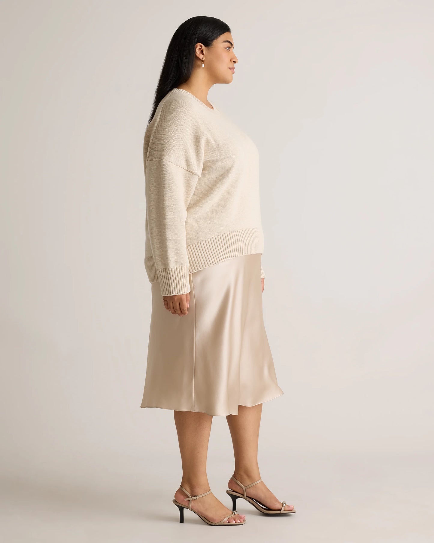 100% Organic Cotton Boyfriend Crew Sweater - 1X / Shell Pink